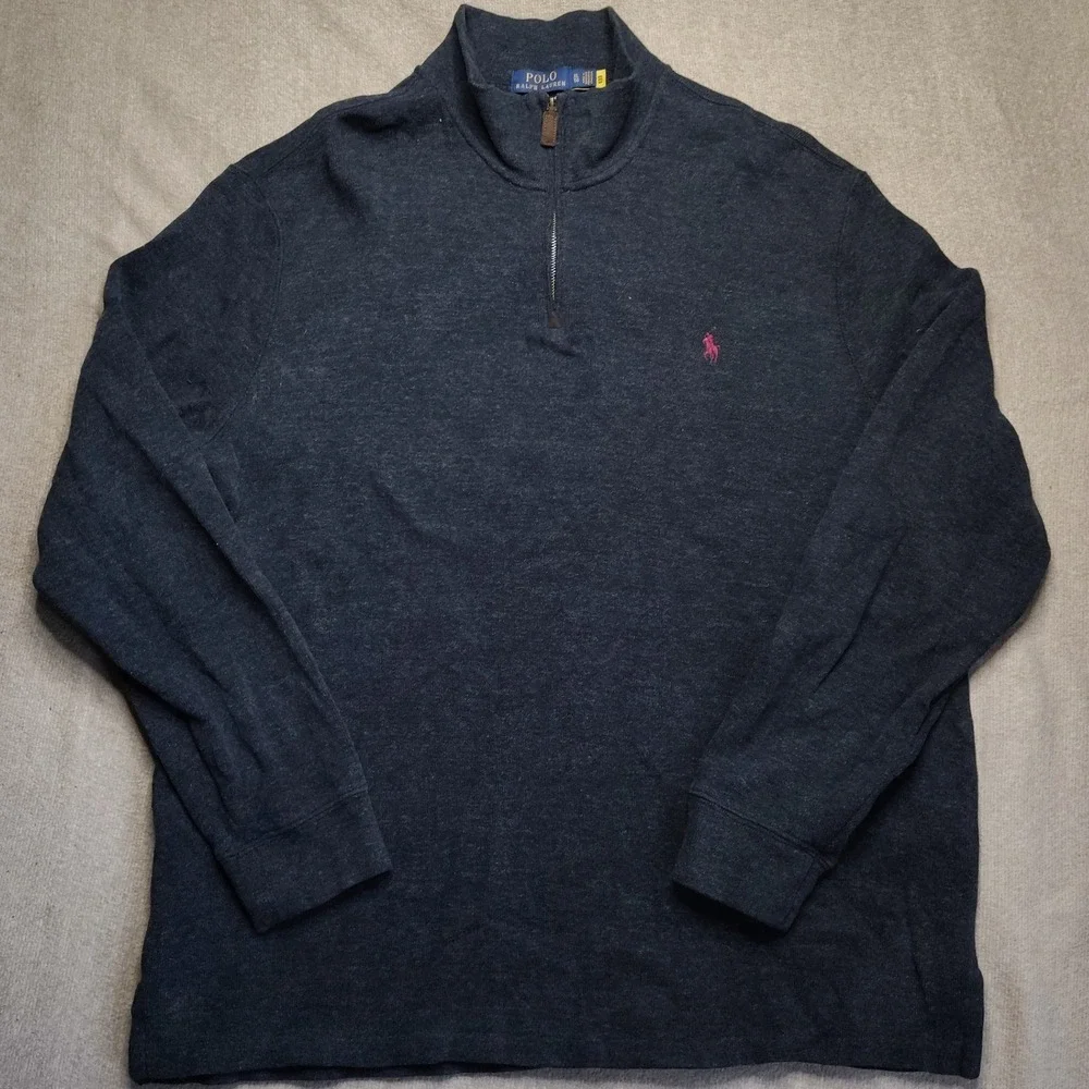Polo Ralph Lauren 1/4 Mens XL Gray Cotton Mock Neck Pullover Sweater Preppy